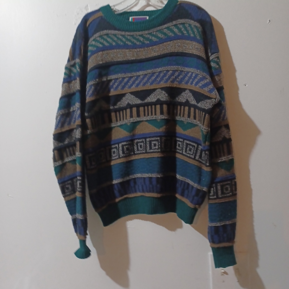 sweater graphix Mens Large 100% Acrylic Vintage Multi Color Pre Owned